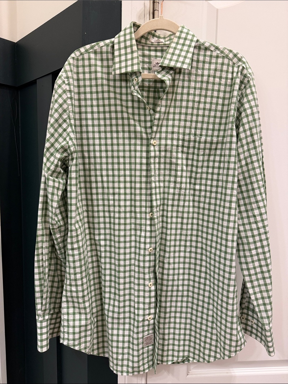 Peter Millar Green and White Gingham Button-Down Shirt